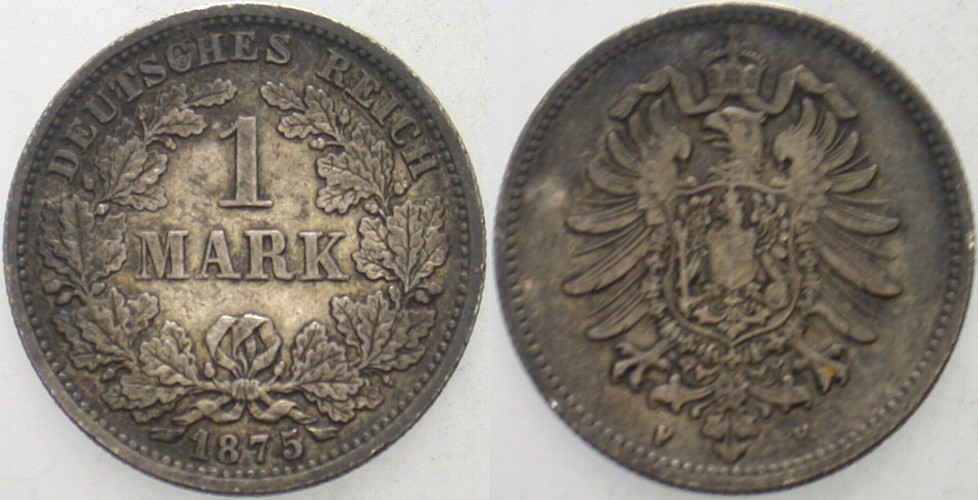 1 Mark 1875 J. 9 Sehr schön