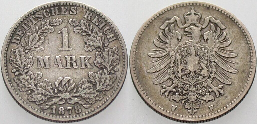 1 Mark 1878 J. 9 Fast sehr schön