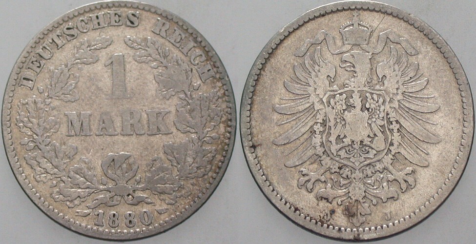1 Mark 1880 J. 9 Schön - sehr schön