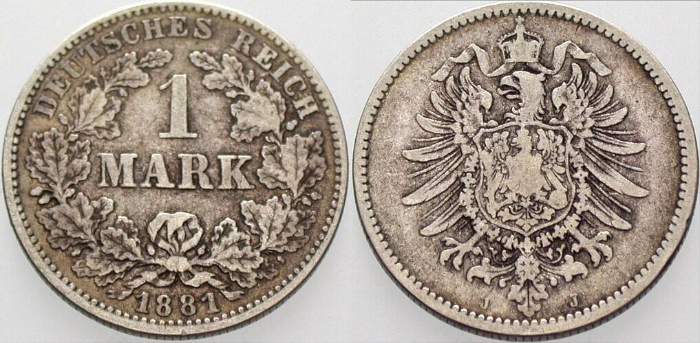 1 Mark 1881 J. 9 Schön - sehr schön
