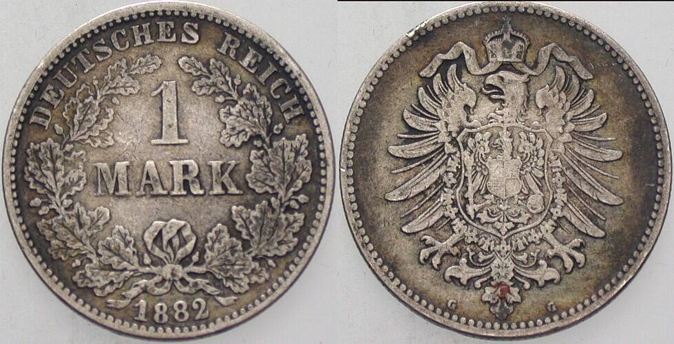 1 Mark 1882 J. 9 Fast sehr schön