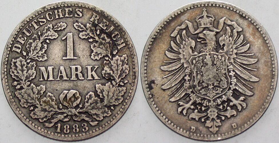 1 Mark 1883 J. 9 Fast sehr schön