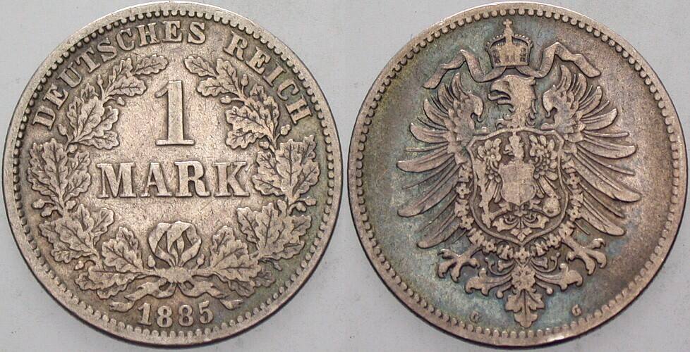 1 Mark 1885 J. 9 Fast sehr schön