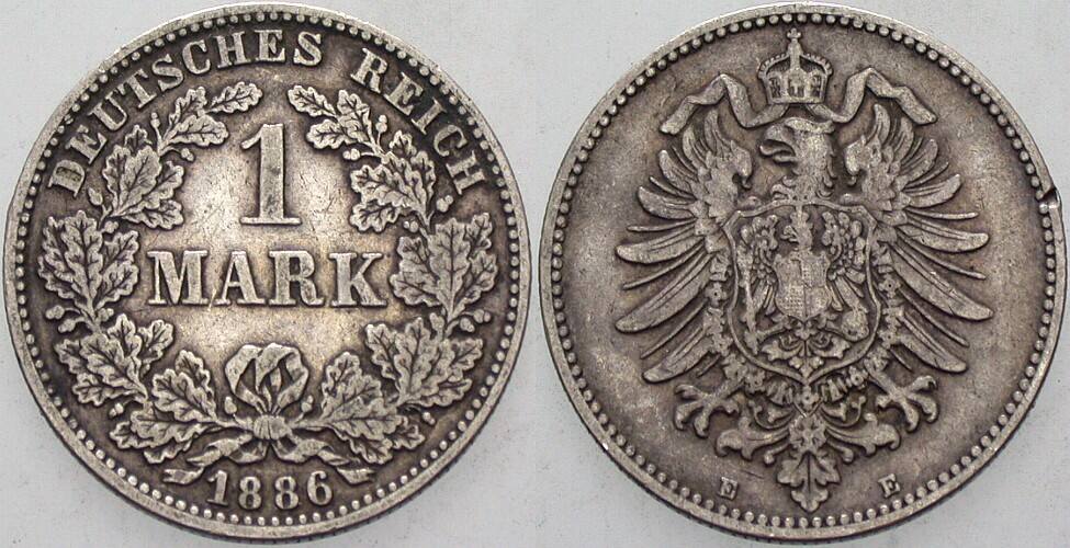 1 Mark 1886 J. 9 Kl. Rdf., sehr schön