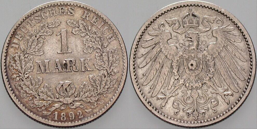1 Mark 1892 J. 17 fast sehr schön