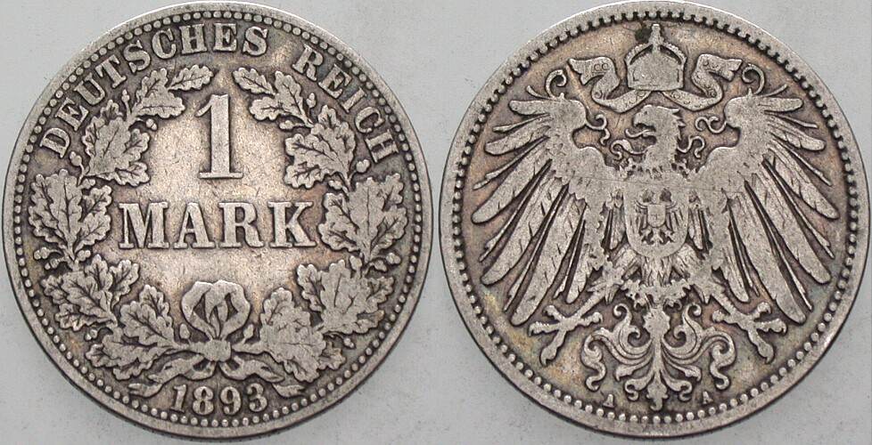 1 Mark 1893 J. 17 Fast sehr schön