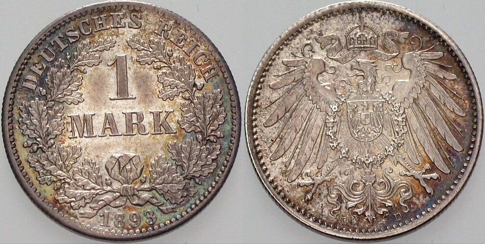 1 Mark 1893 J. 17 Fast Stempelglanz