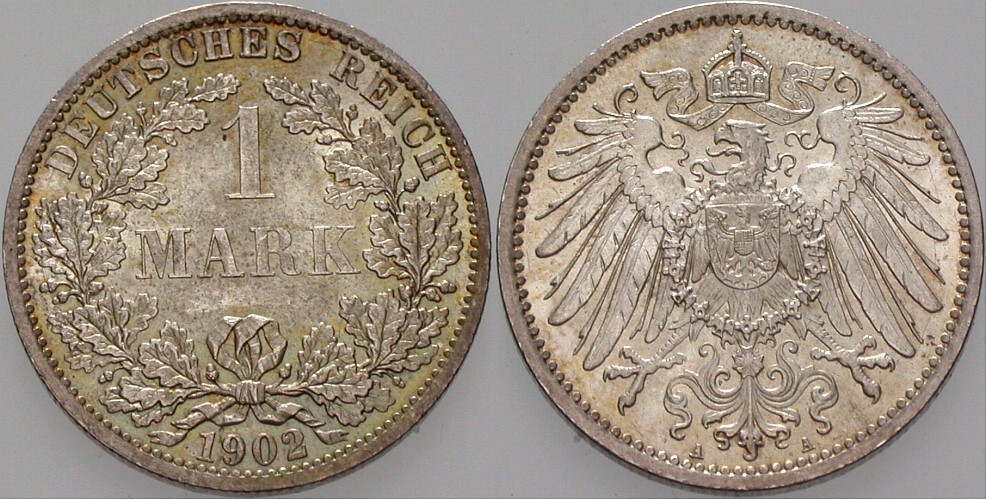 1 Mark 1902 J. 17 Patina, fast Stempelglanz