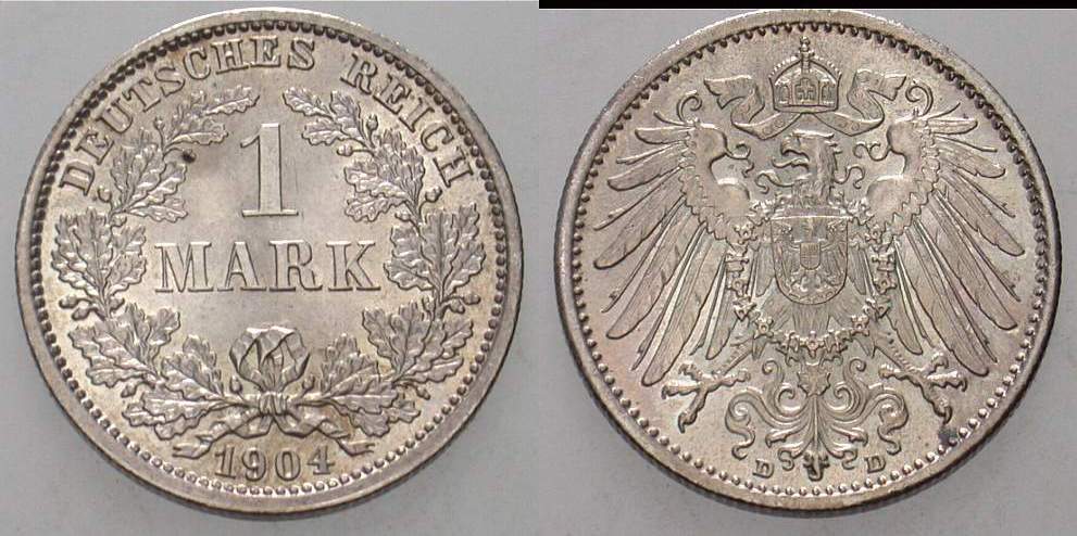 1 Mark 1904 J. 17 Vorzüglich - Stempelglanz