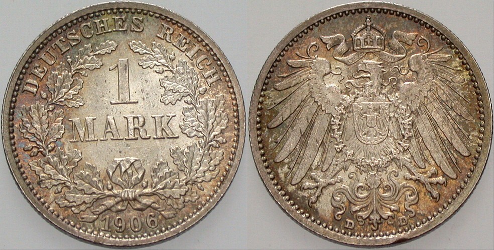 1 Mark 1906 J. 17 Patina, fast Stempelglanz