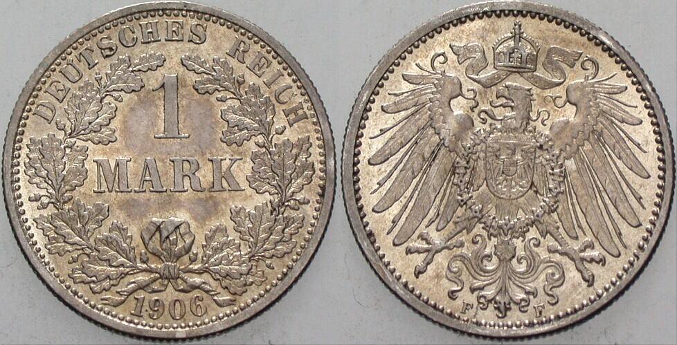 1 Mark 1906 J. 17 Patina, wz. Rdf. Vorzüglich