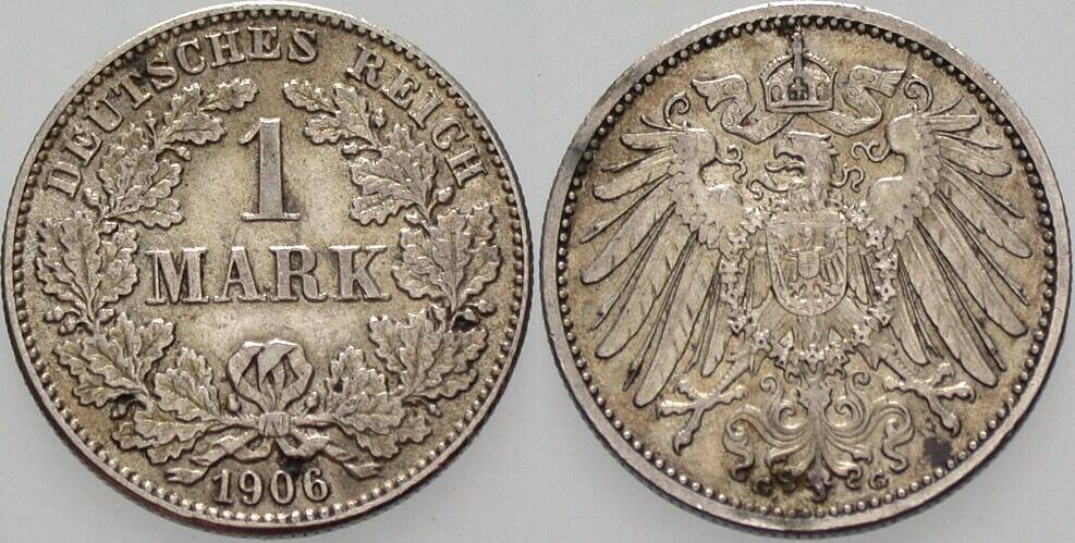 1 Mark 1906 J. 17 sehr schön +
