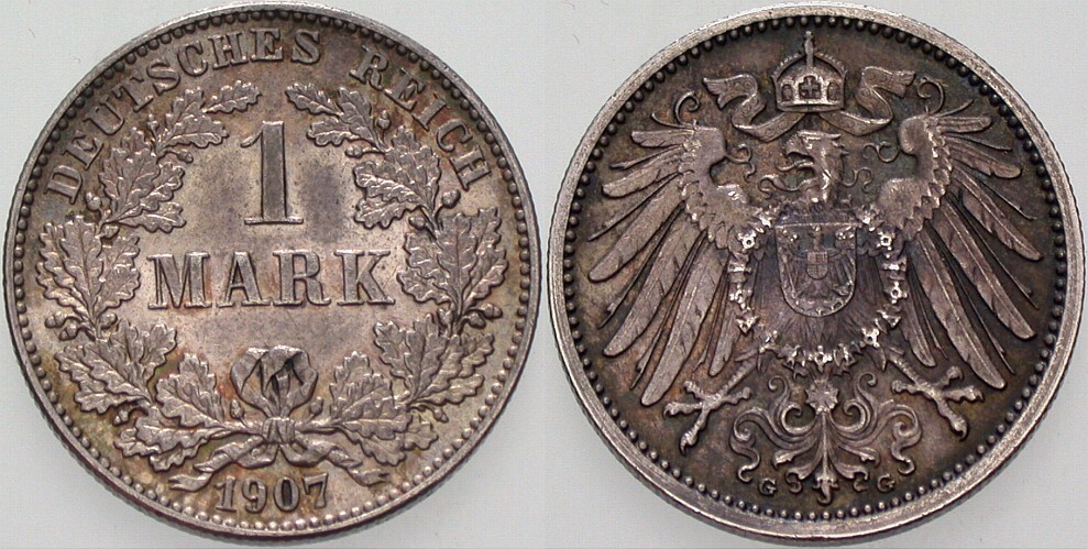1 Mark 1907 J. 17 fast Stempelglanz