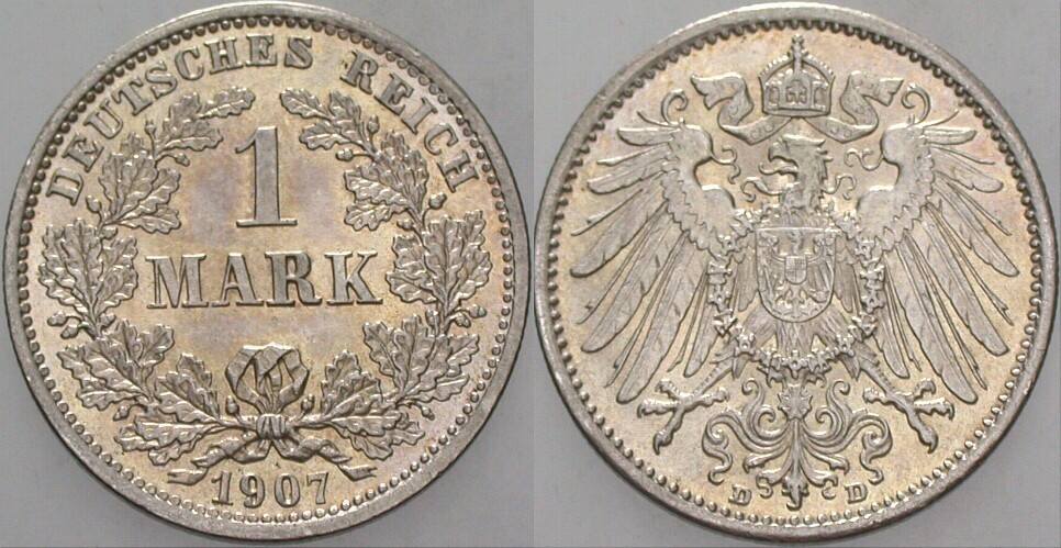 1 Mark 1907 J. 17 Vorzüglich +