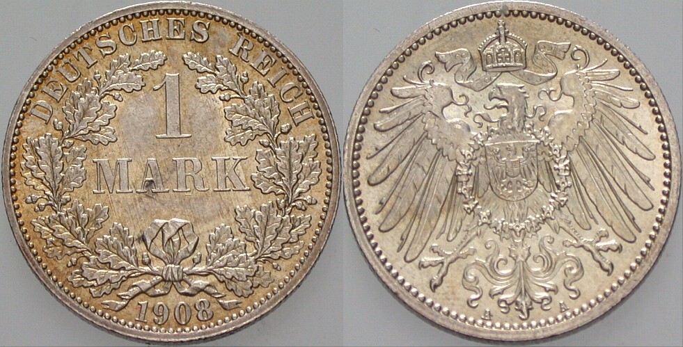 1 Mark 1908 J. 17 fast Stempelglanz