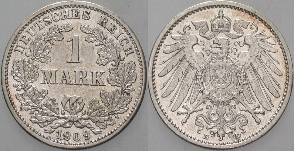 1 Mark 1909 J. 17 Fast vorzüglich