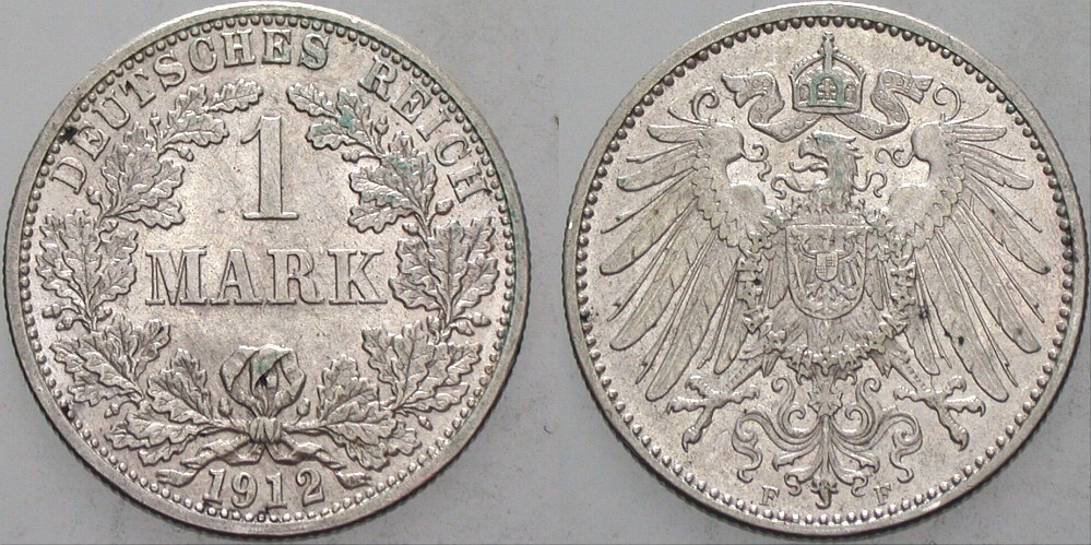 1 Mark 1912 J. 17 Patina, vorzüglich +
