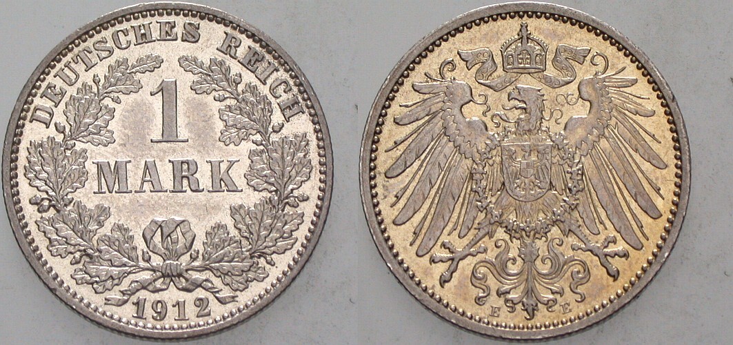 1 Mark 1912 J. 17 Vorzüglich - Stempelglanz
