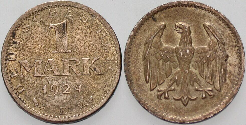 1 Mark 1924 J. 311 Patina, vorzüglich