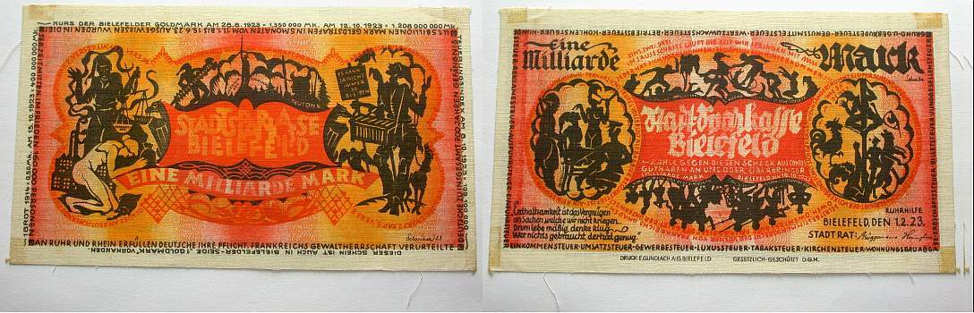 1 Milliarde Mark 1.2.1923 Grabowski 85 Grasser/Pick 38 Leichte Klebespuren in den sehr schön Ecken, sonst kassenfrisch