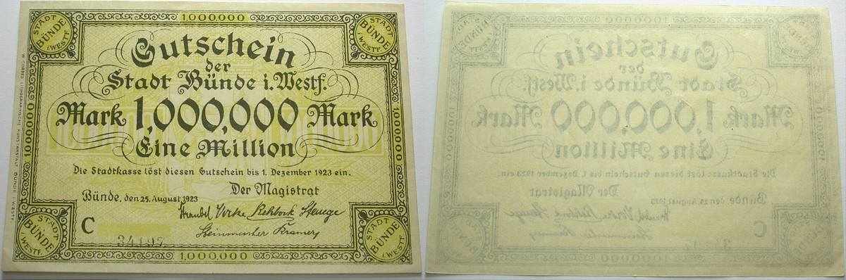 1 Million Mark 25.August 1923 Topp 169.08 Fast kassenfrisch