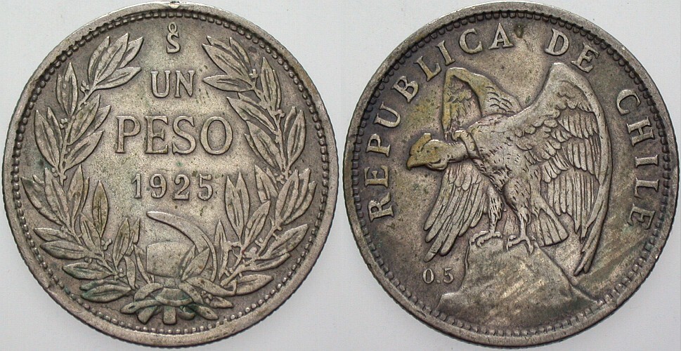 1 Peso 1925 KM. 152.6 Sehr schön, Randfehler
