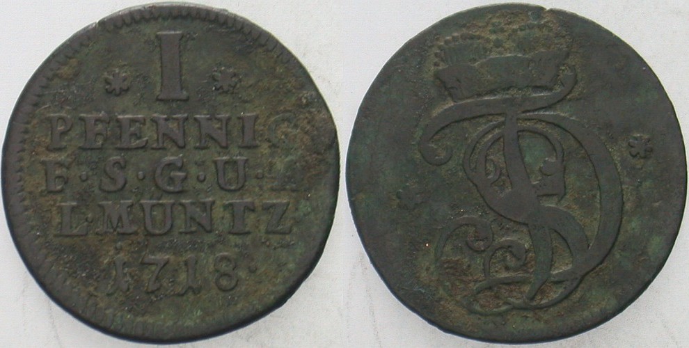 1 Pfennig 1718 Steguweit 190 Fast sehr schön
