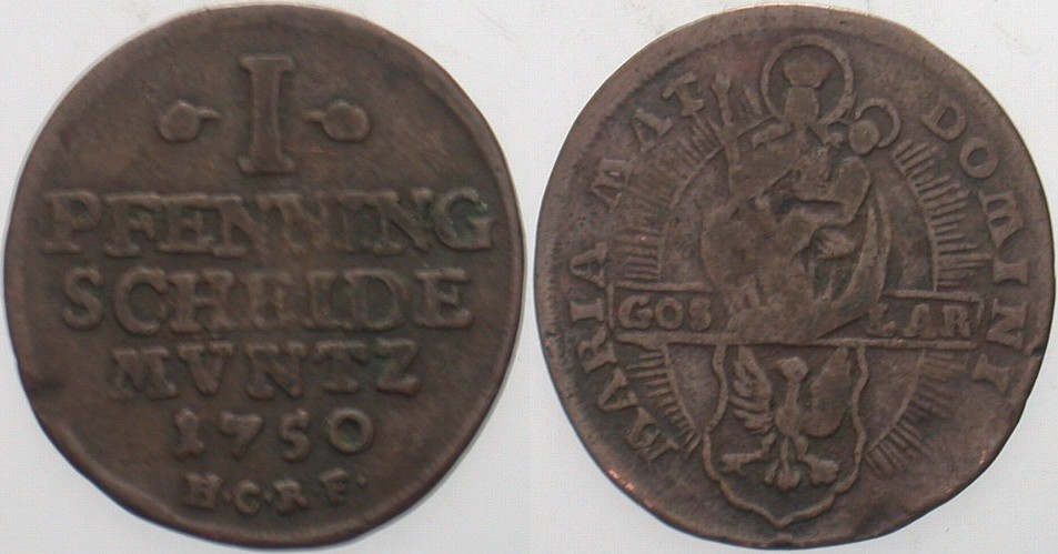 1 Pfennig 1750  Fast sehr schön