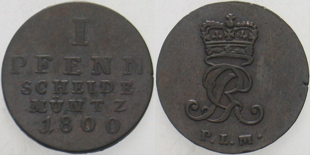 1 Pfennig 1800 Welter 2886 Sehr schön