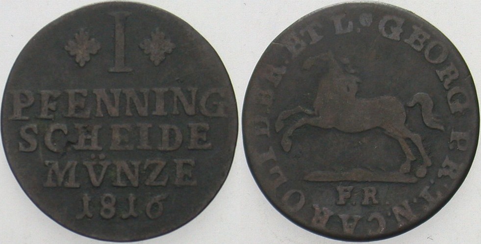 1 Pfennig 1816 Jaeger 211 AKS 42 Fast sehr schön