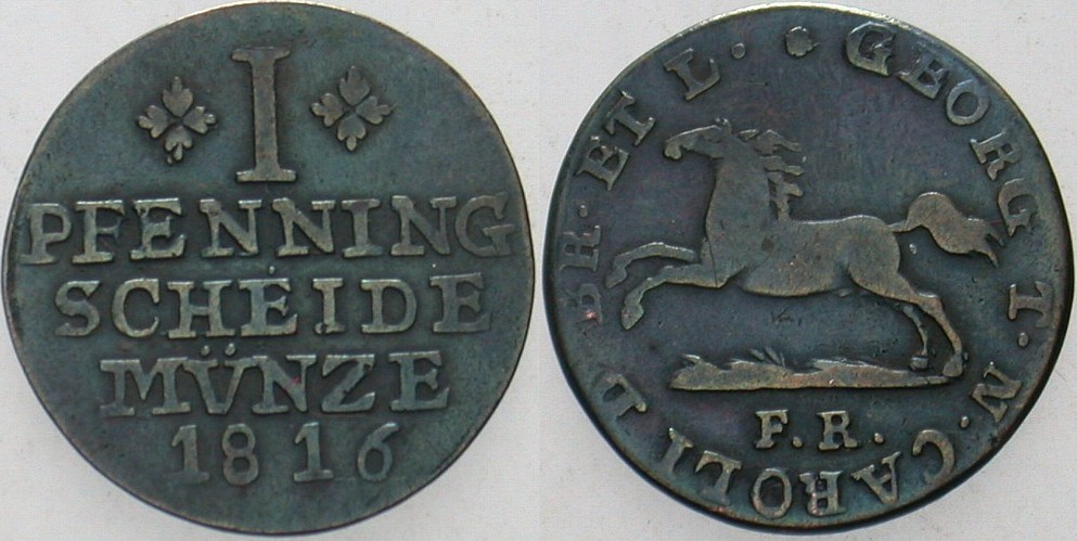 1 Pfennig 1816 Jaeger 212 AKS 43 Fast sehr schön