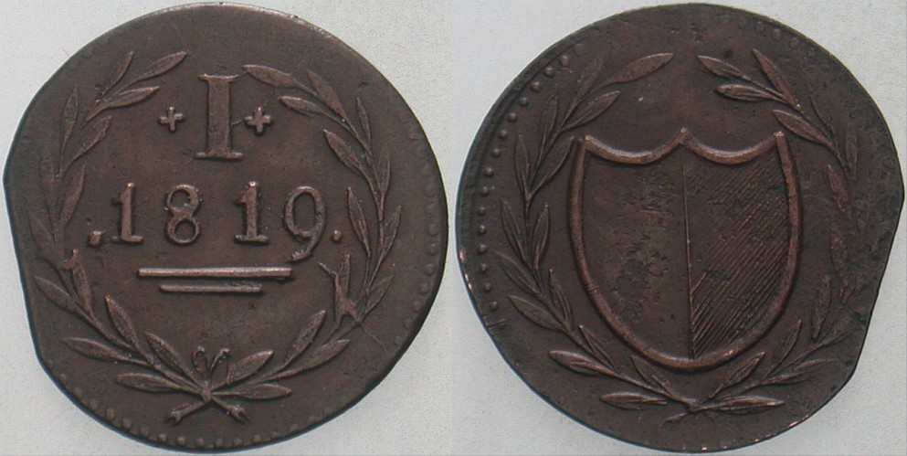 1 (Pfennig) 1819 Jaeger 7 Kl. Zainende, sehr schön
