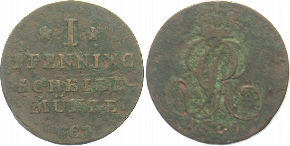 1 Pfennig 1820 Jaeger 7 AKS 25 Belag, schön - sehr schön