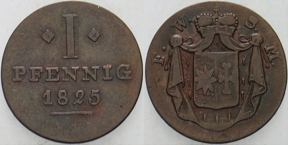 1 Pfennig 1825 Jaeger 21 AKS 41 Sehr schön