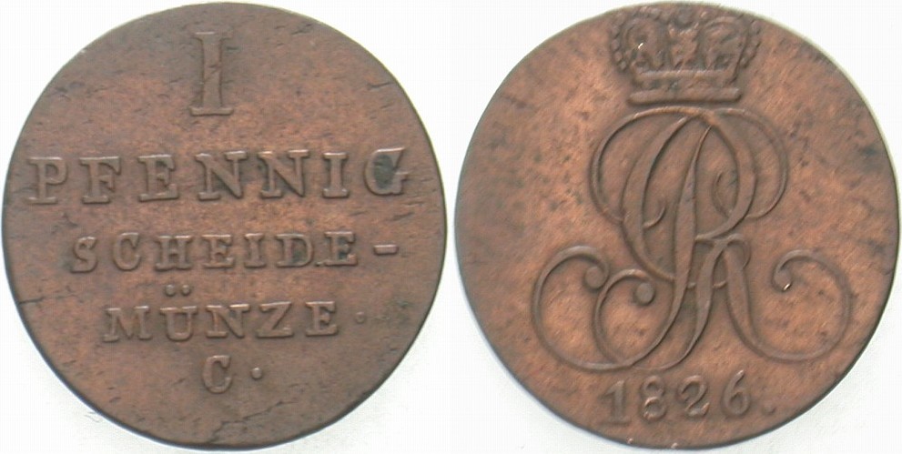 1 Pfennig 1826 Jaeger 14 AKS 49 Fast sehr schön