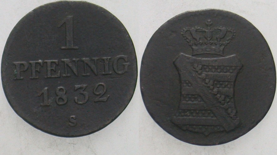 1 Pfennig 1832 Jaeger 46 AKS 80 Fast sehr schön