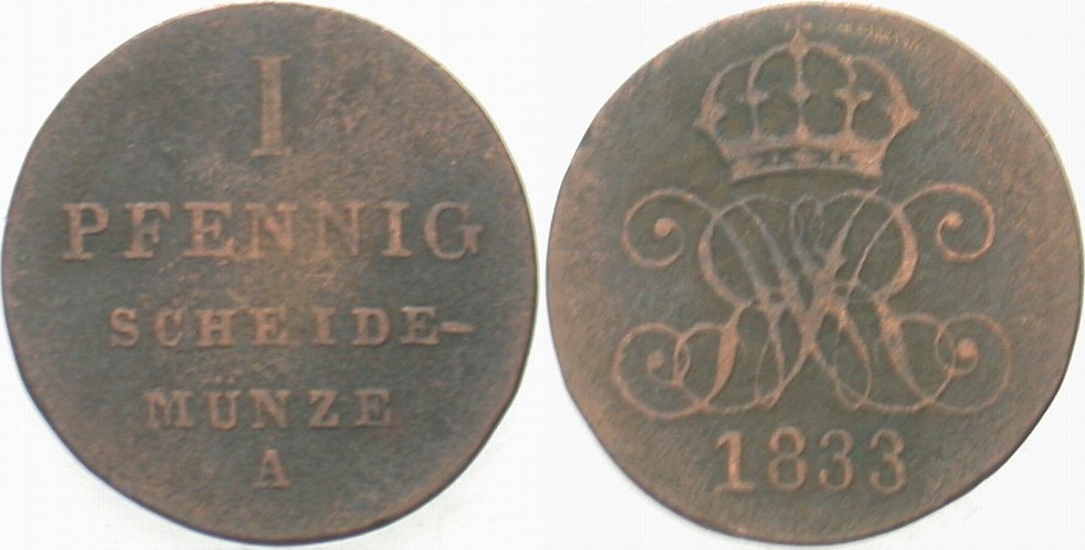 1 Pfennig 1833 Jaeger 30 a AKS 80 Fast sehr schön