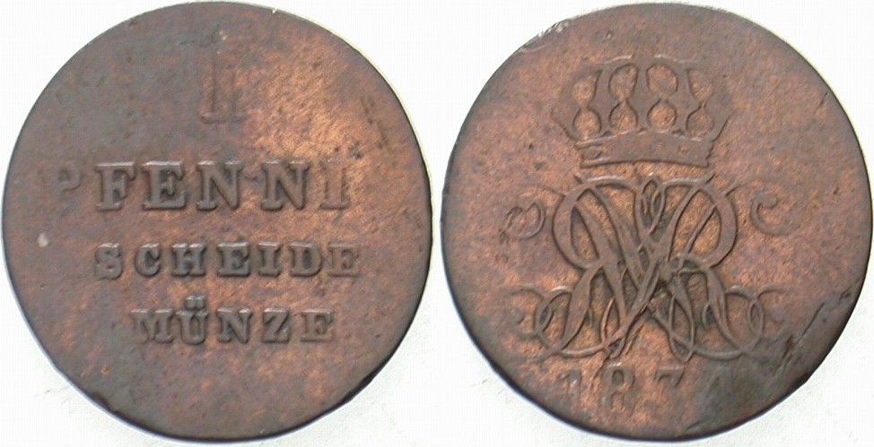 1 Pfennig 1834 Jaeger 30 A AKS 80 Schön/fast sehr schön