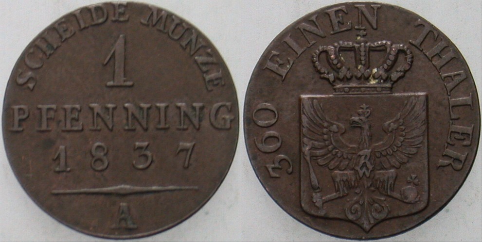 1 Pfennig 1837 Jaeger 42 Olding 191 AKS 35 Gutes sehr schön