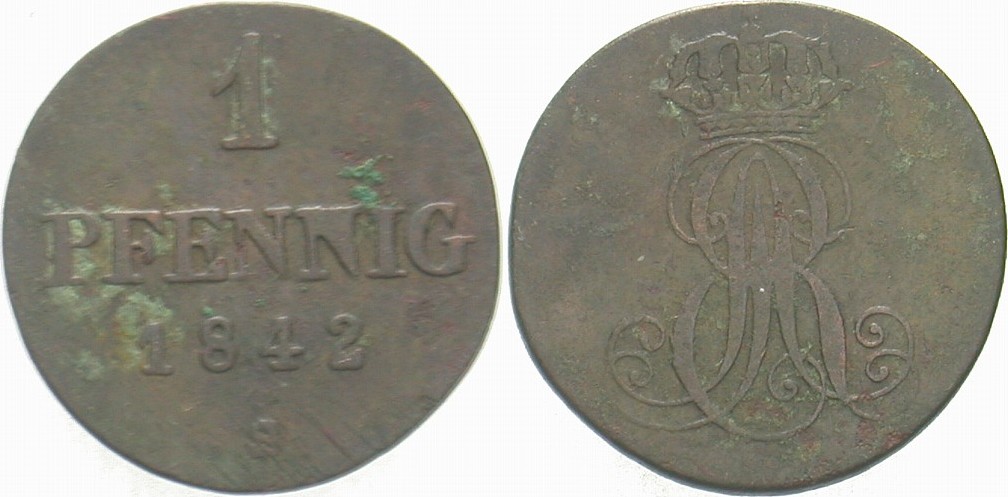 1 Pfennig 1842 Jaeger 54 AKS 128 Schön - sehr schön