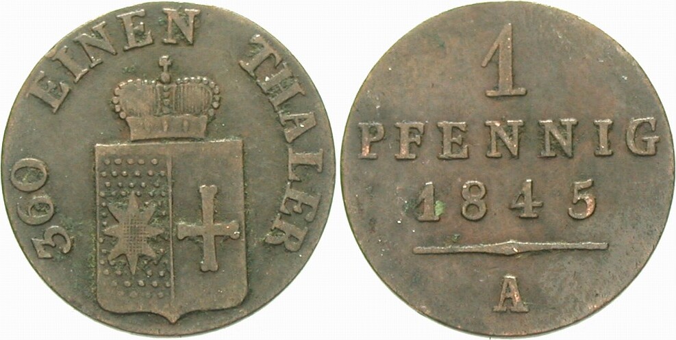 1 Pfennig 1845 AKS 42 Sehr schön