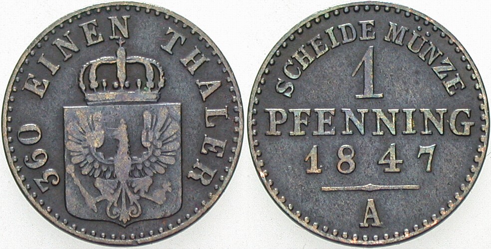 1 Pfennig 1847 AKS 92 Sehr schön