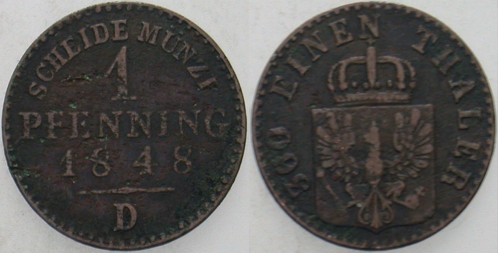 1 Pfennig 1848 Jaeger 50 Olding 349 AKS 92 Fast sehr schön