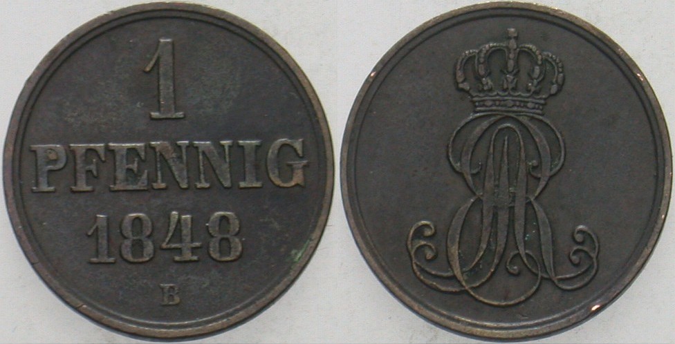 1 Pfennig 1848 Jaeger 74 AKS 129 Sehr schön +