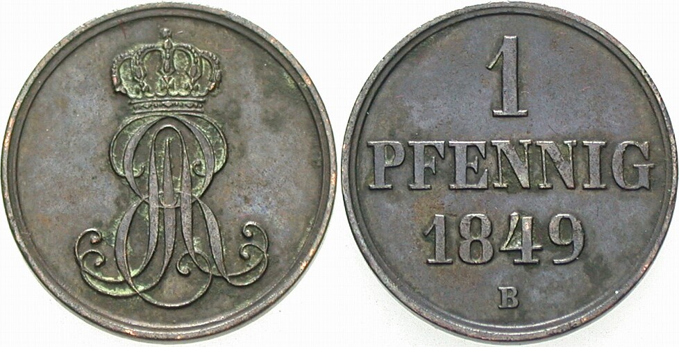 1 Pfennig 1849 AKS 130 Patina, sehr schön