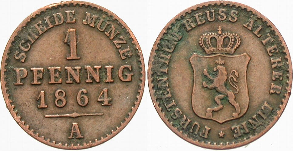 1 Pfennig 1864 Jaeger 129 AKS 40 Sehr schön