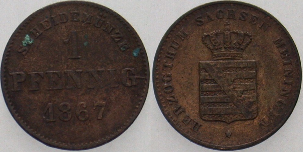 1 Pfennig 1867 Jaeger 447 AKS 221 Dunkle Patina, sehr schön
