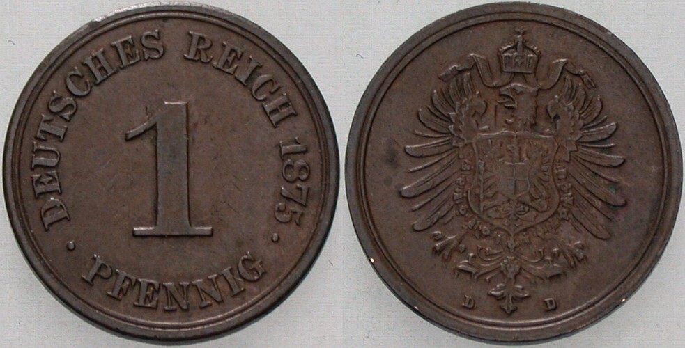 1 Pfennig 1875 J. 1 Fast vorzüglich