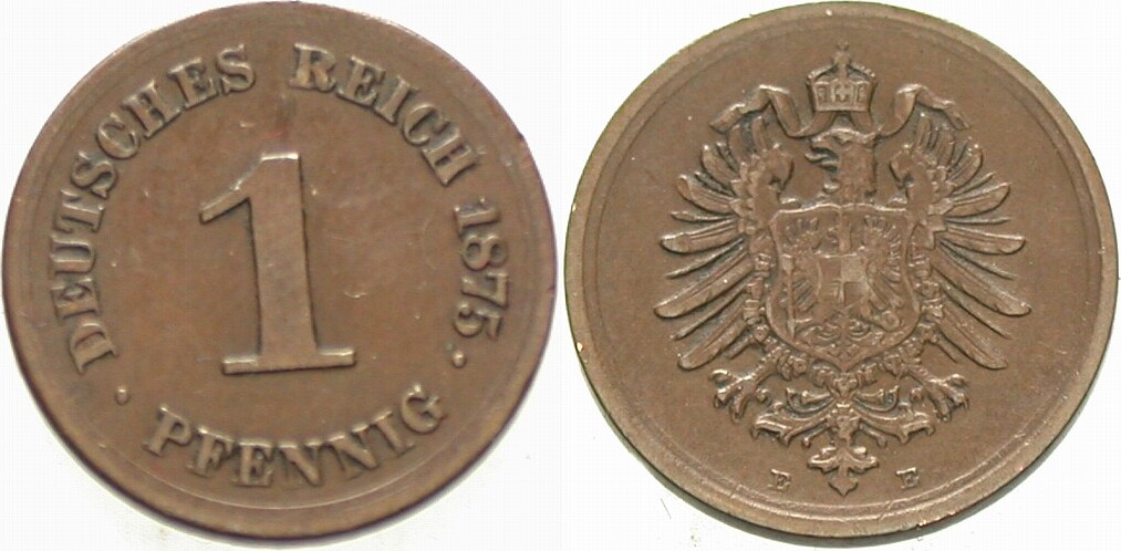 1 Pfennig 1875 J. 1 Kl. Kratzer, sehr schön