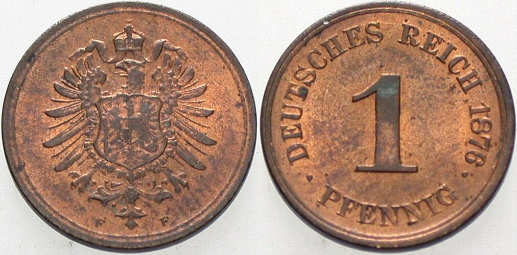 1 Pfennig 1876 J. 1 vorzüglich - Stempelglanz